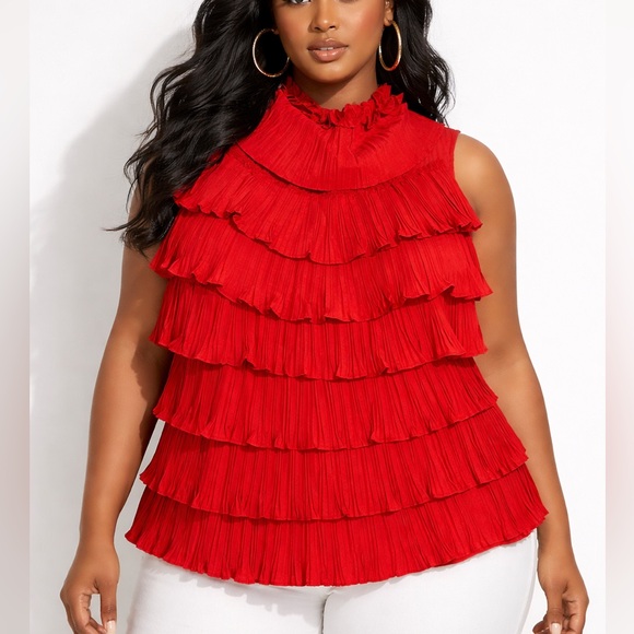 ✅🌹Red Ruffled Sleeveless Top - Picture 4 of 6